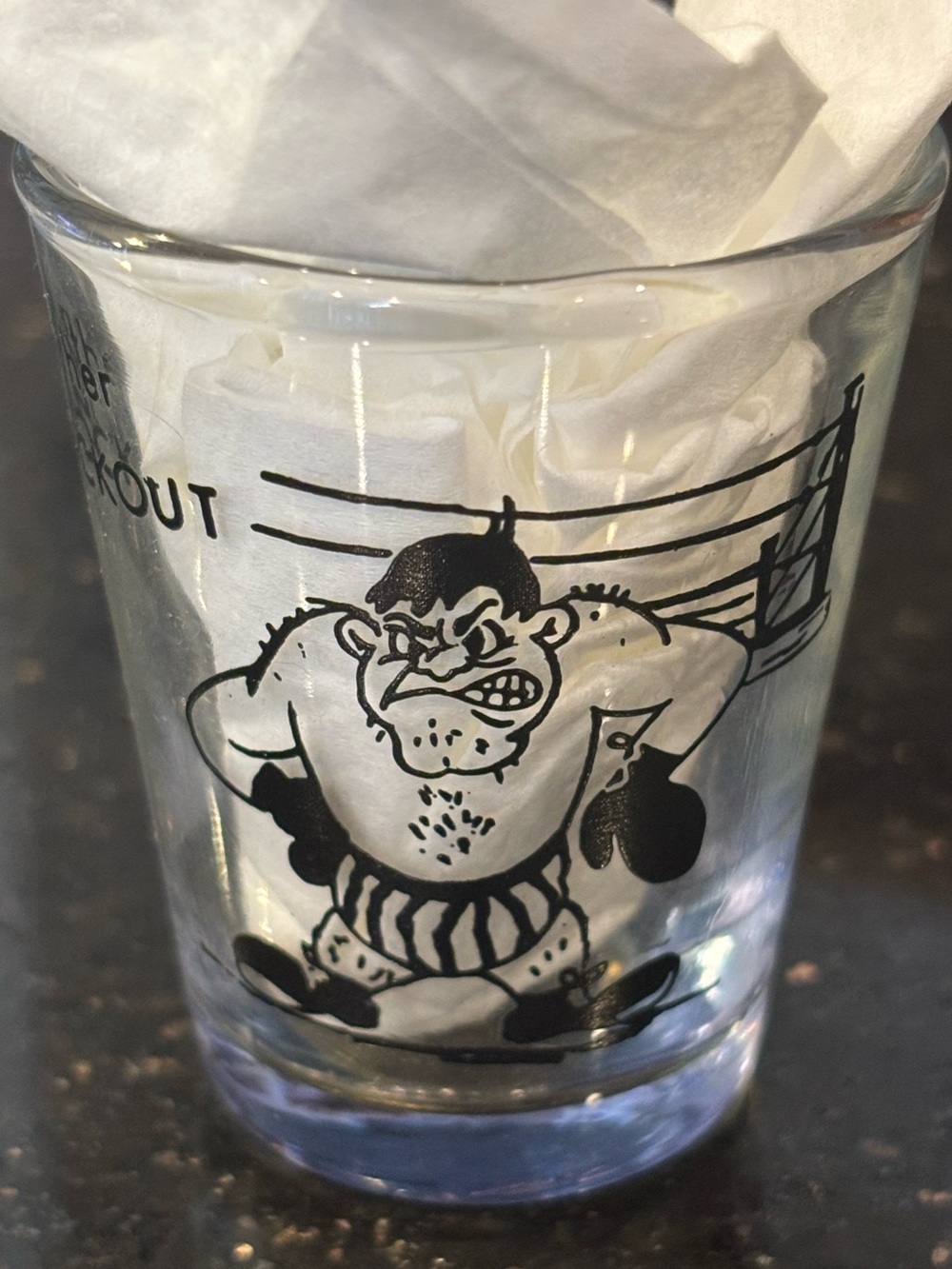 Vintage Boxing Cartoon Glass Shot Glass - Black and Clear Another Knockout